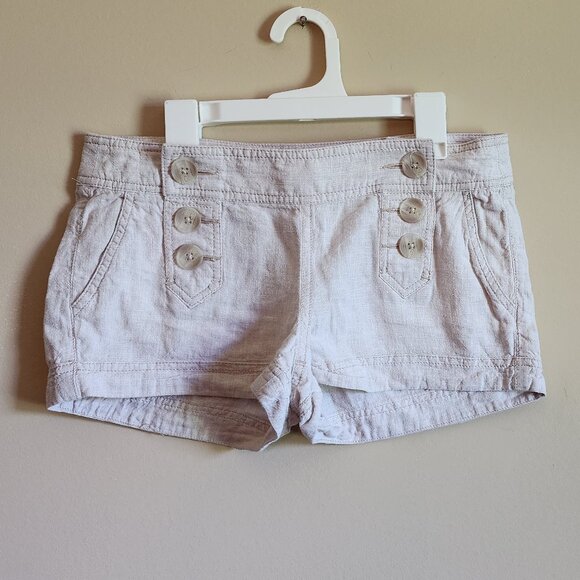 Express Linen Blend Button Sailor Shorts Beige - Size 0 - Picture 1 of 4
